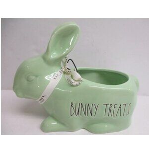 Rae Dunn EASTER Bunny Treats Candy Dish Centerpiece Green Ceramic ~6"x7.5" ~ NEW